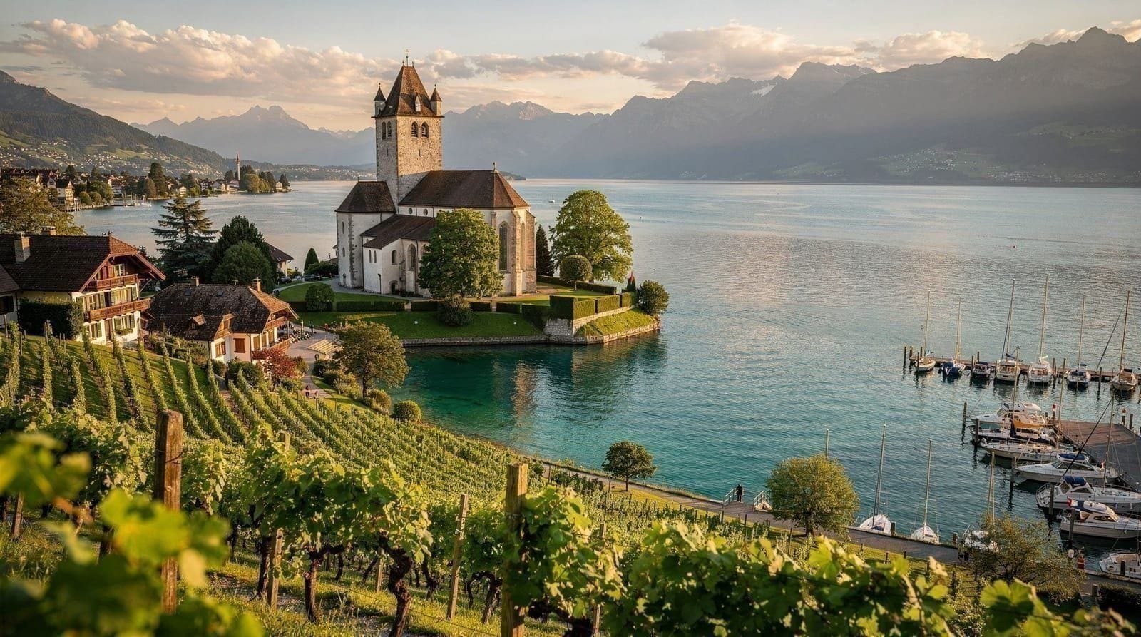 Spiez: castle, vineyards and the Lake Thun rail junction